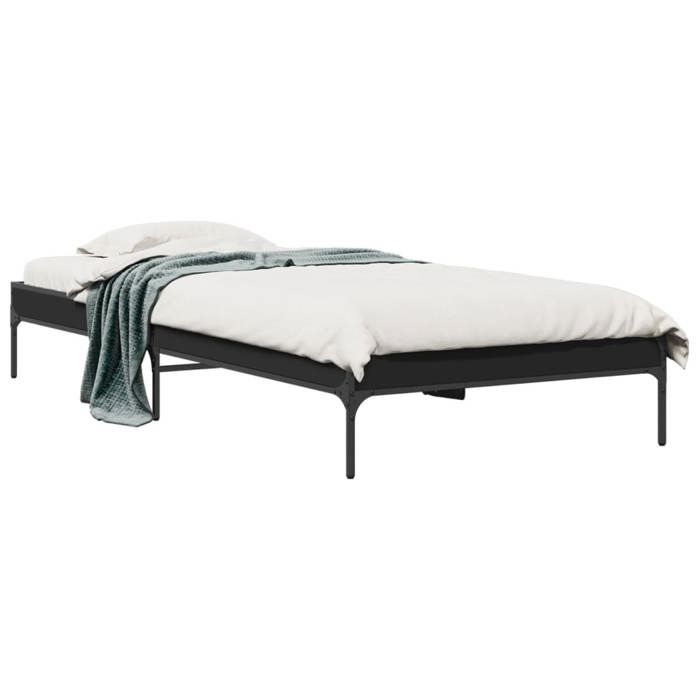 VidaXL Cadre de lit noir 90x190 cm bois d'ingénierie et métal, lit, lit d’invités, lit simple, meuble de chambre à coucher, 845051