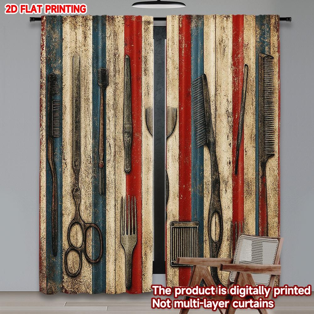 2D flat printing 2pcs Drapes Retro hairdressing elements Digital Printed Polyester Drapes Festive Holiday Perfect for Festive