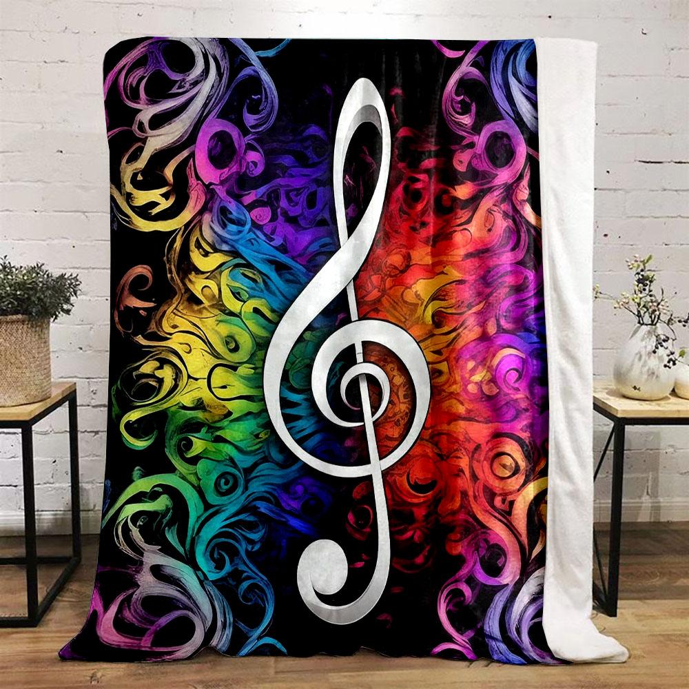 Colorful Musical Note Art Design Patterned Flannel Blanket Perfect for the Bedroom Living Room, Sofa, or a Little Nap