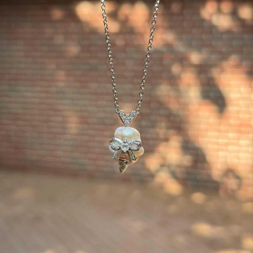 Ice Cream Shape Necklace Imitation Pearl Diamond Sparkling Collarbone Chain Temperament Simple Jewelry Women