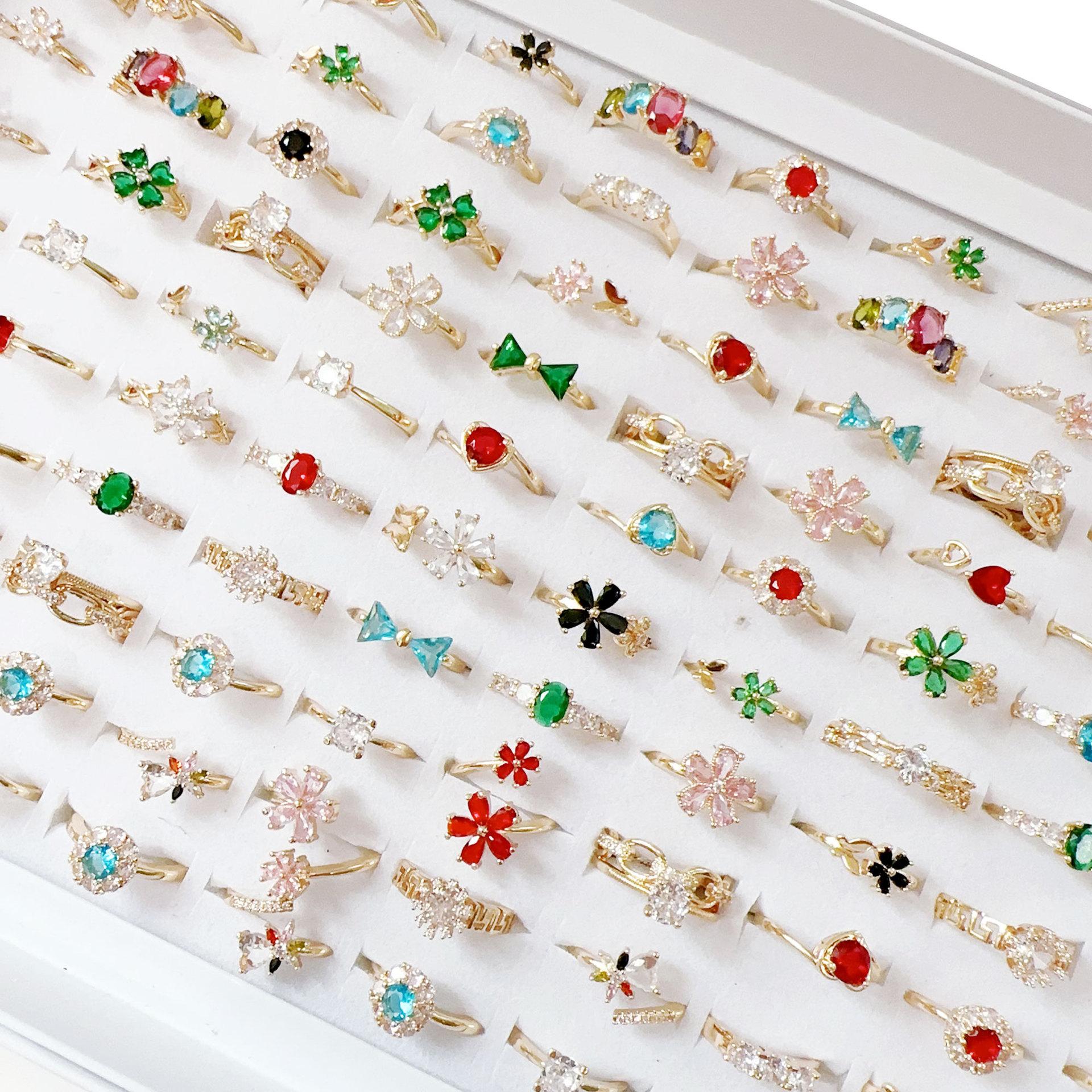 10 Pieces Colorful Flower Ring - Women s Zirconia Simple Open Style Finger Ring