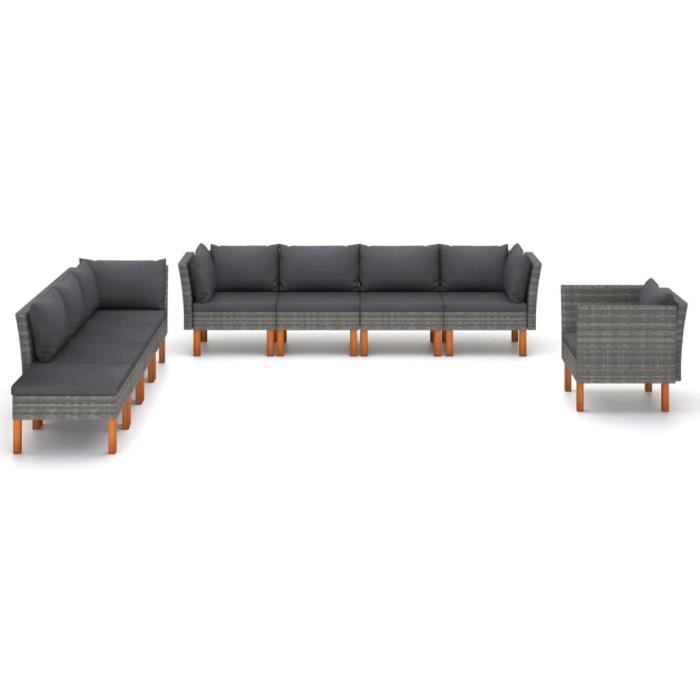 VidaXL Garden Lounge Set 9 Pcs Woven Resin and Eucalyptus Wood Grey