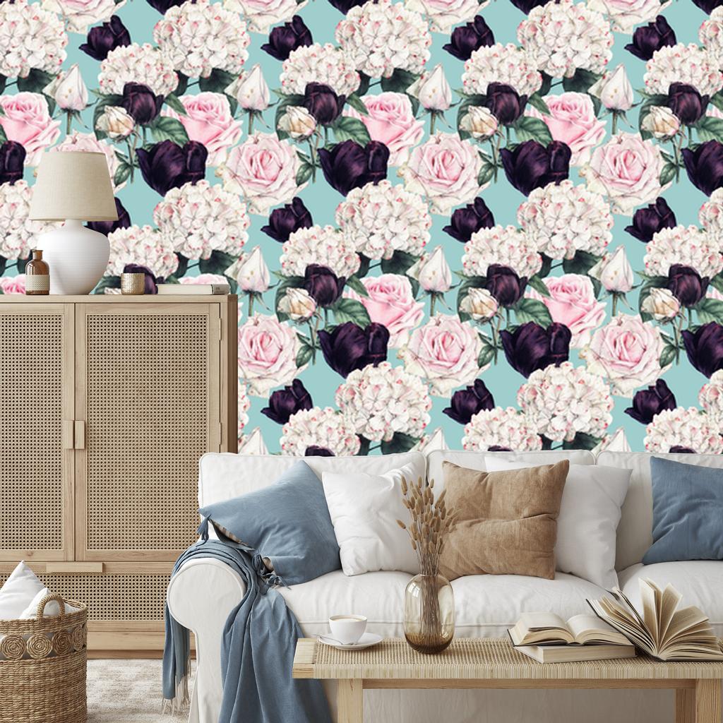 Roses wallpaper in muted colors for the living room and bedroom 50x1000