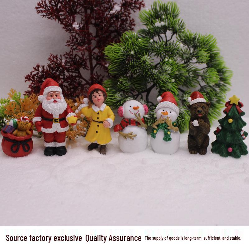 Santa Claus and Snowman Figurines with Christmas Ornaments, Brown Bear Gift Bag & Micro Landscape Pendant