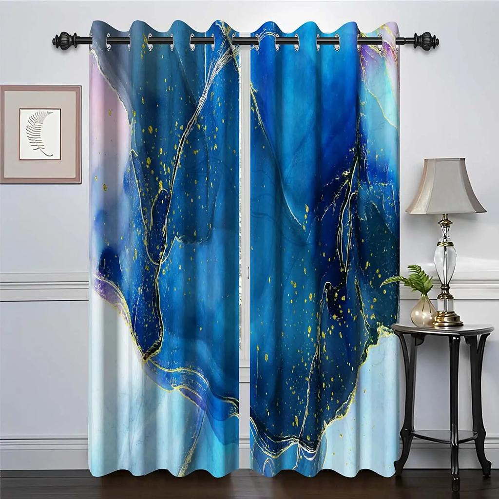 Perdele de Fereastră din Marmură cu Textură Neagră pentru Living Dormitor de Lux Art Fluid Negru Auriu Jaluzele Fereastră cortinas 2 panouri Draperii