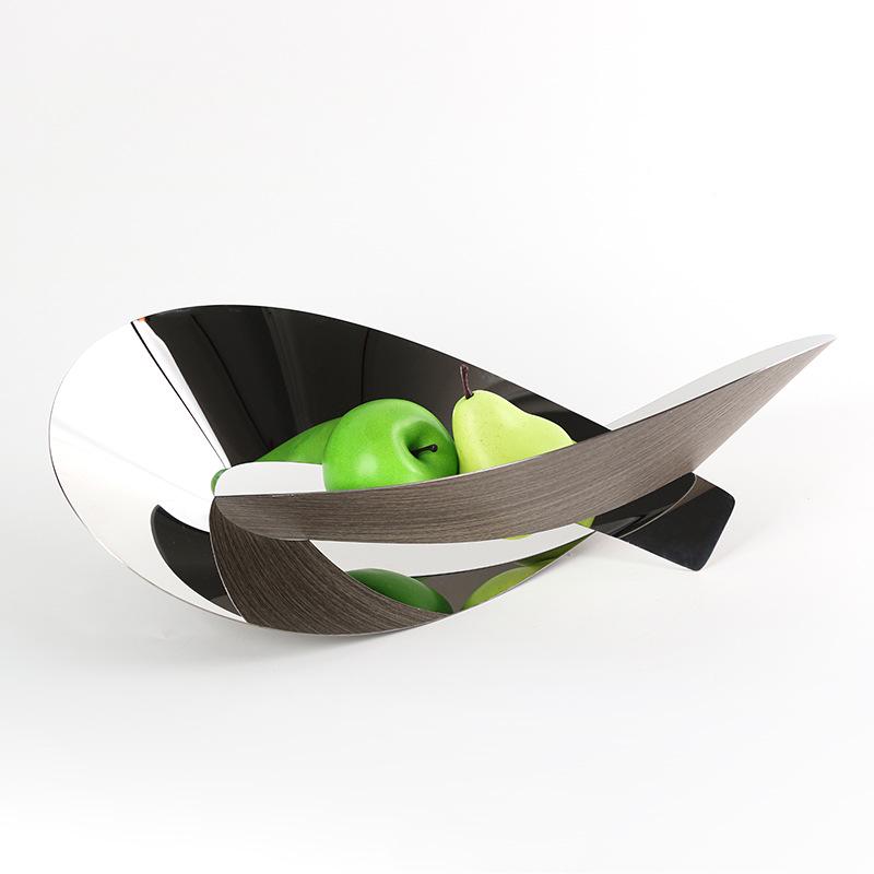 Elegant Irregular Metal & Wood Grain Fruit Bowl Ornament for Home Decor