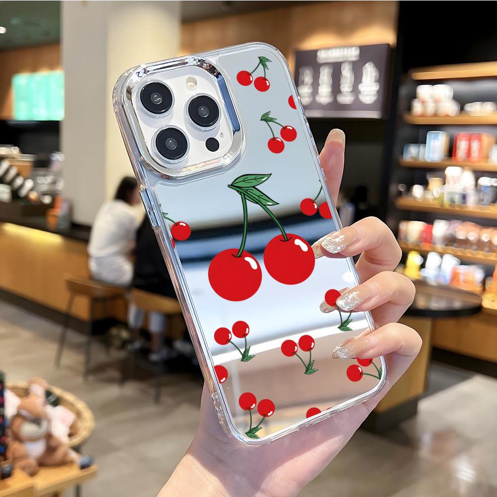 Stylish red cherry for iphone15 with mirror phone case apple 17promax mirror case 14 iPhone17