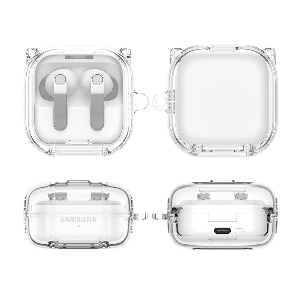 KEYSION HD Transparent Earphone Case for Samsung Galaxy Buds 4 4 Pro Hard PC Shockproof Headphone Cover With Phone Stand Hook