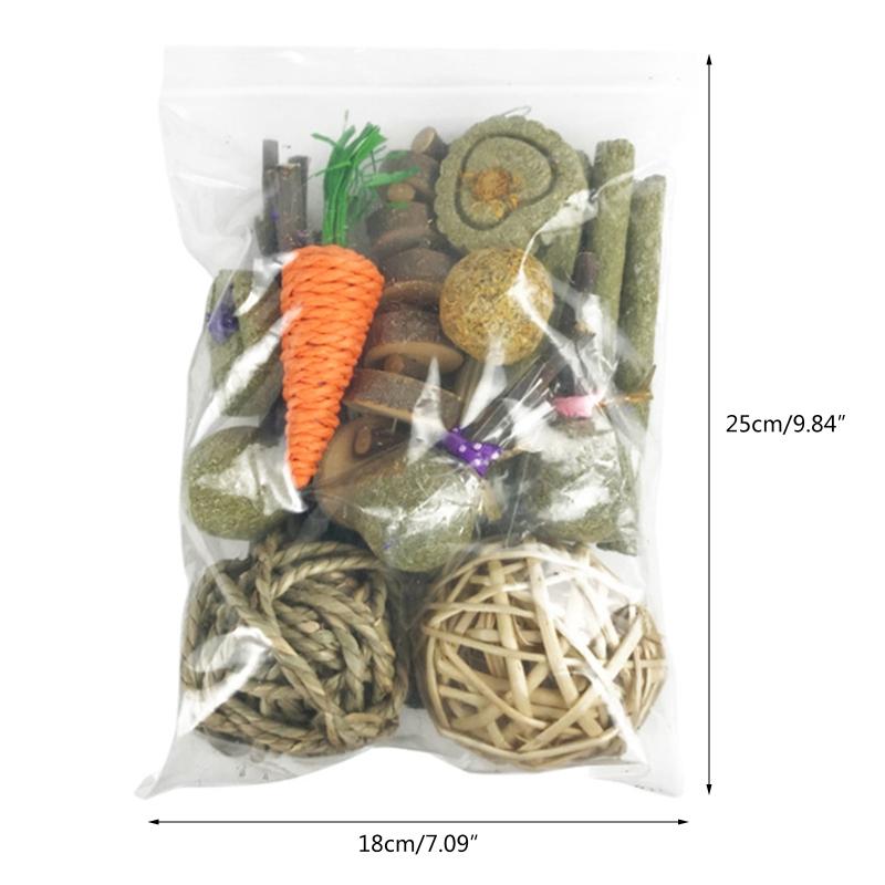 10 Models Chew Toys for Hay Treats for Small Animal Teeth Cleaning Hanging Wood Blocks Timothy Balls for Rabbits Gerbils