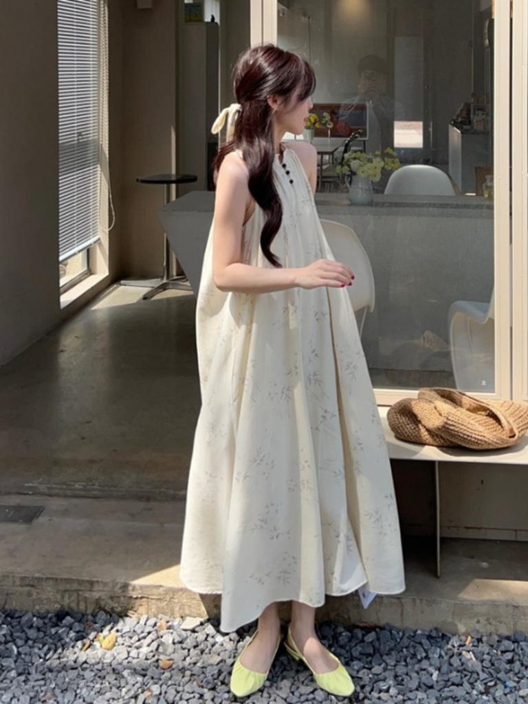 New Chinese Style National Style Neck Sling Dress Children's Summer New Cold Zen Niche Design Dress