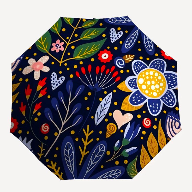 1pc Floral Pattern Automatic Folding Umbrella - 8-Rib Iron Frame, Portable Sunshade with Plastic Handle yy250731285