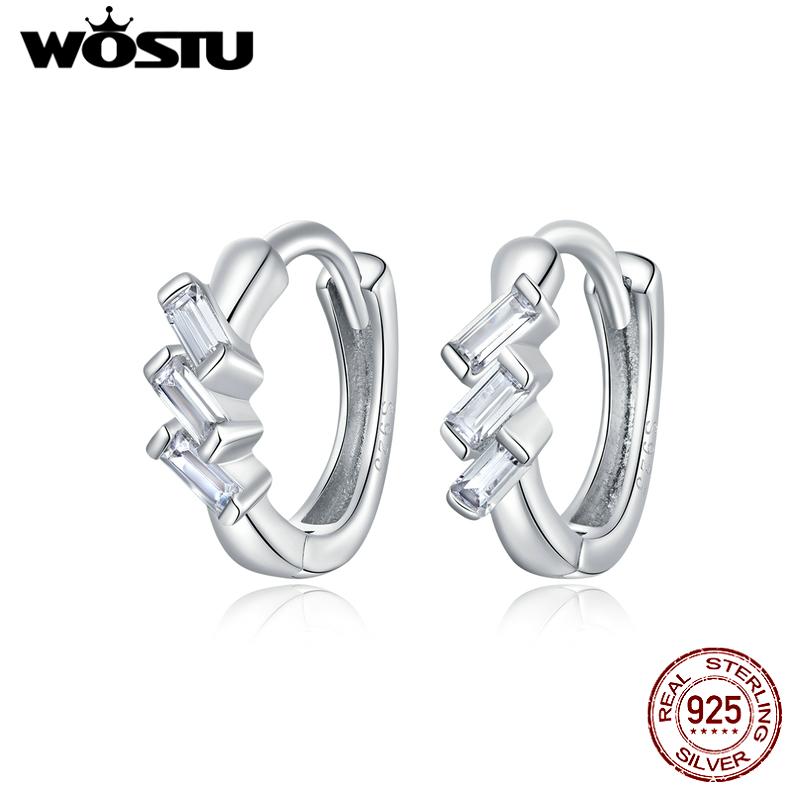 WOSTU 925 Sterling Silver Hypoallergenic Earrings Simple Geometric Triangle Cubic Zirconia Women Ear Buckles