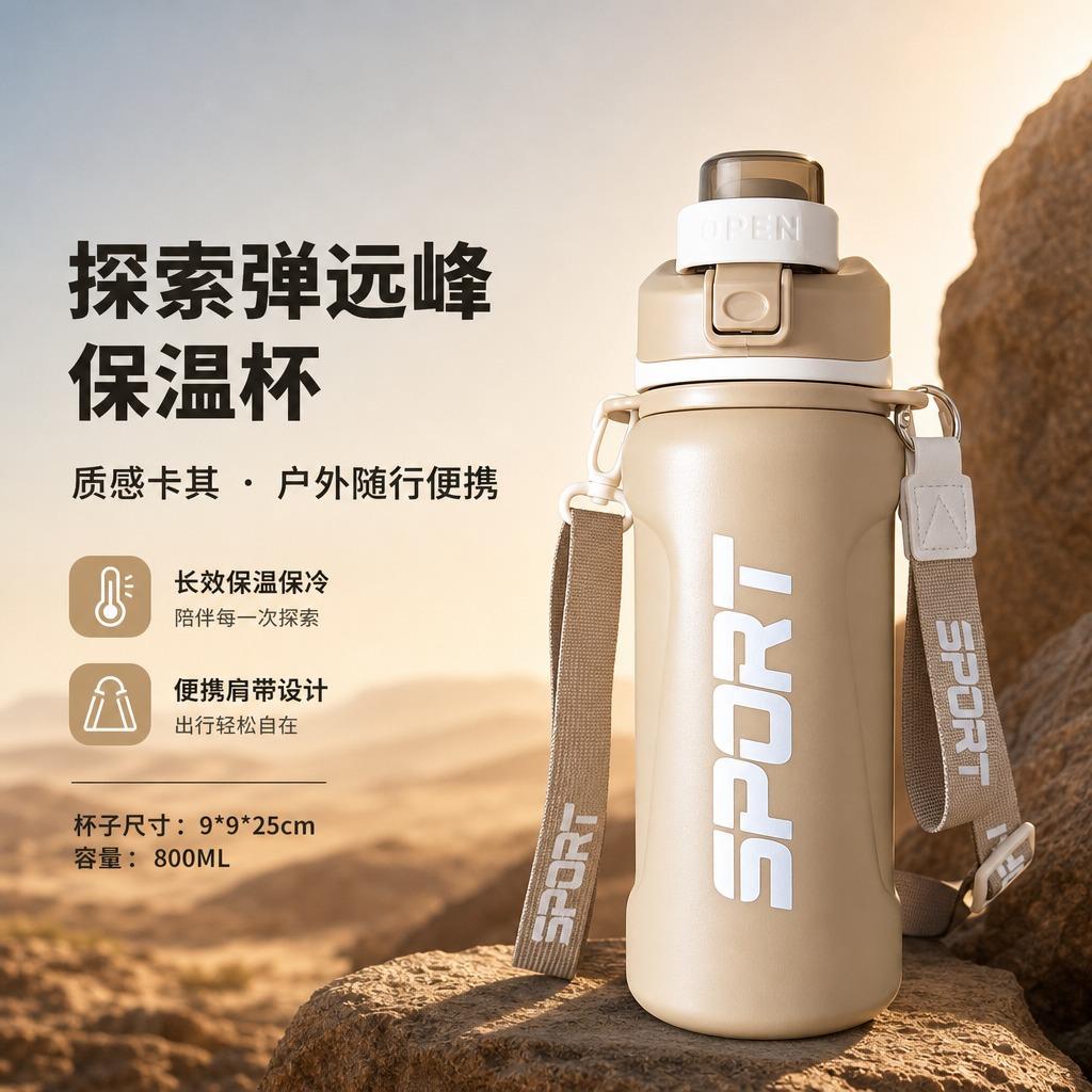 Water bottle double drink stainless steel water cup thermos cup large capacity outdoor straw sports student cup kettle