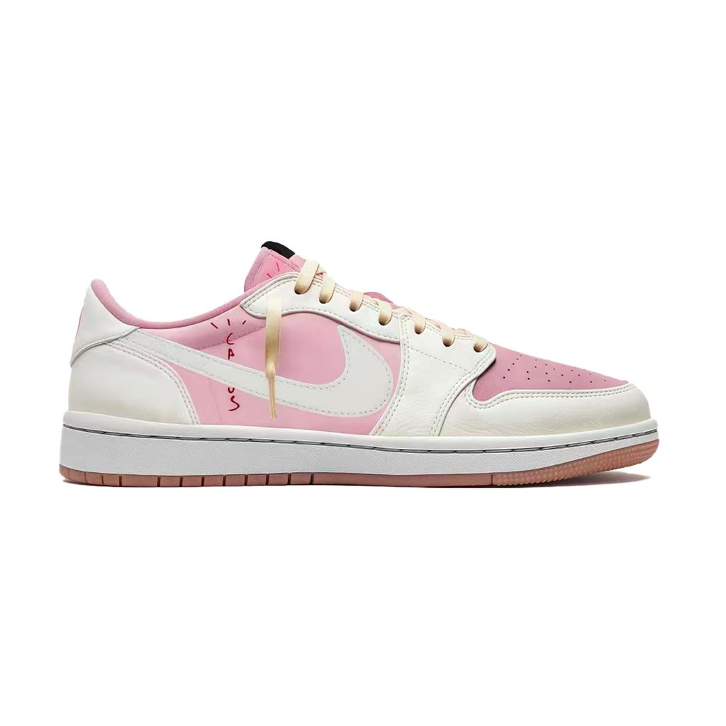 Travis Scott x Jordan Air Jordan 1 Mjuk Rosa Travis Scott X AJ1 Låg Dämpning Låg topp Vintage Basketkängor Unisex DZ4137-700(Team1698-)