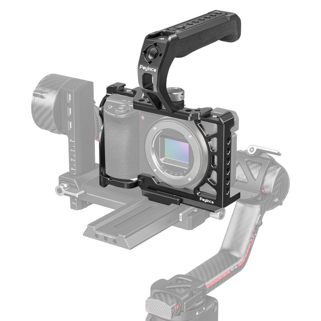 Poyinco Camera Cage + Top Handle Kit Camera Video Cage with Cold Shoe Mount 1 4 Inch & 3 8 Inch Threads Aluminum Alloy