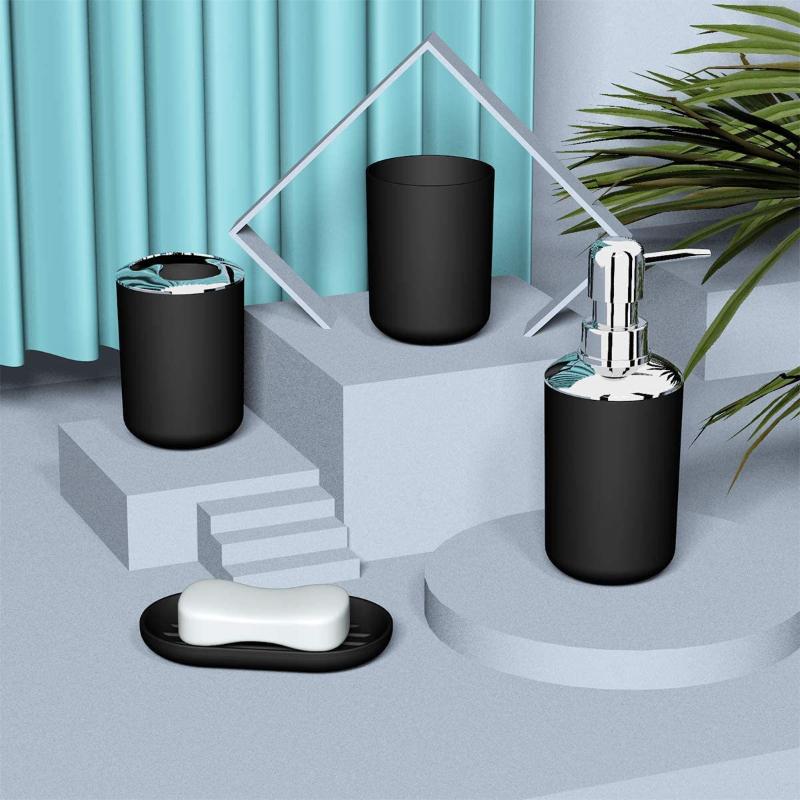 4/6pcs New Bathroom Set Soap Dispenser Toothbrush Holder Toilet Brush Trash Can Soap Dish Bathroom Practical Accessories