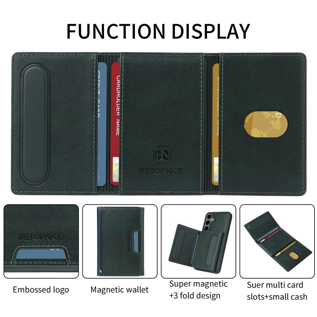 For Samsung Galaxy S24+ Magnetic Case BETOPNICE Leather Phone Cover Kickstand with Detachable Card Bag