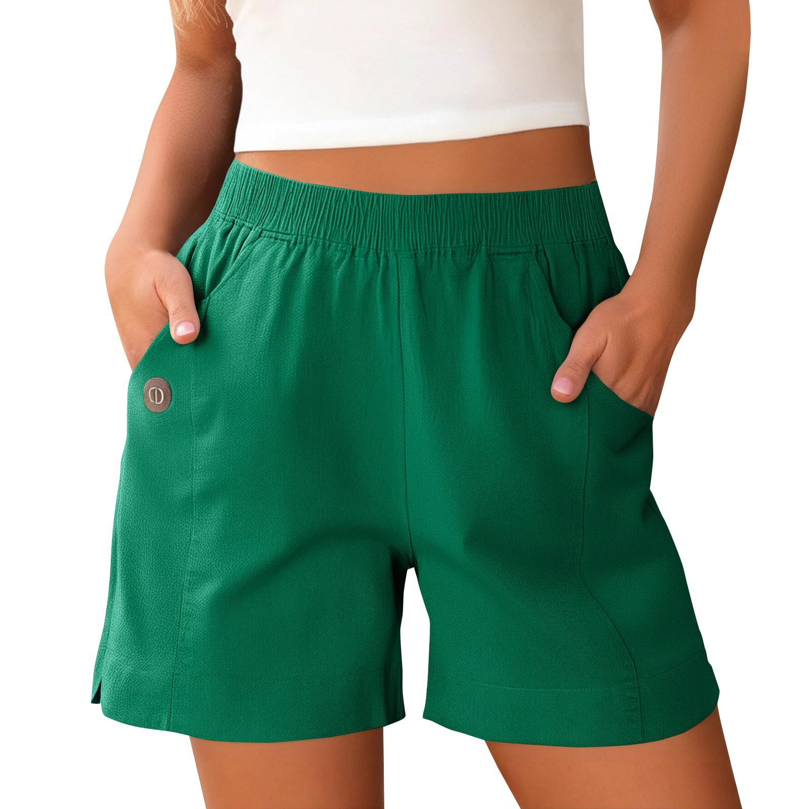 

Женские шорты с высокой талией и шнурком до колена, эластичные удобные шорты с карманами L зелёный