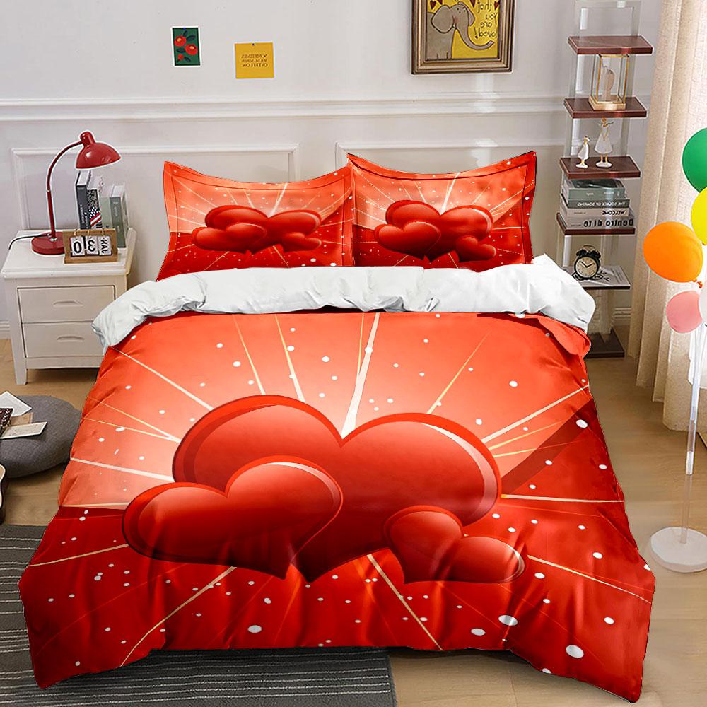 Romantic Heart Decor Set Soft Comfortable Duvet Cover Bedding Set Included 1*Duvet Cover & 2*Pillowcases, Gift