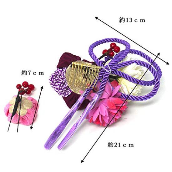 [Stylish Kimono Iroha] Hair Ornament Set for Coming-of-Age Ceremony, Chirimen Fabric, 2 Pieces, Red & Purple