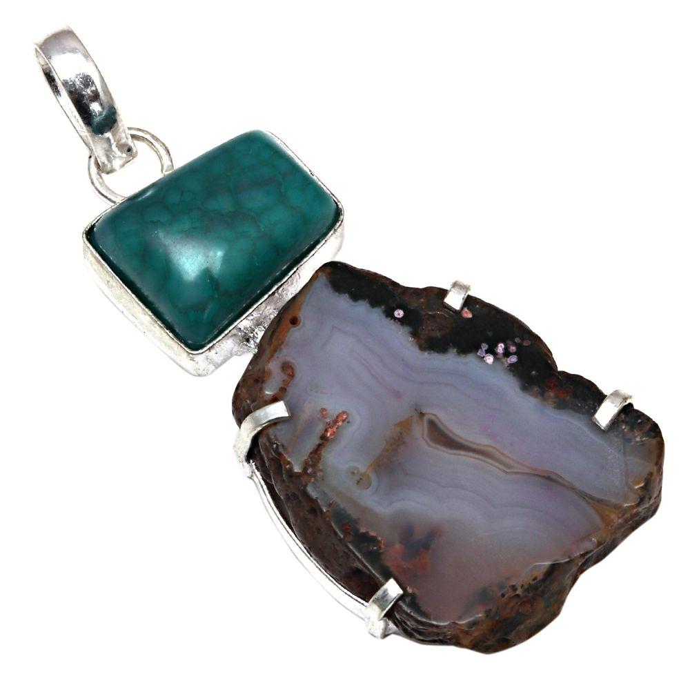 

Pendant Gray Slice Drusy Gemstone Handmade Silver Jewelry 2.5