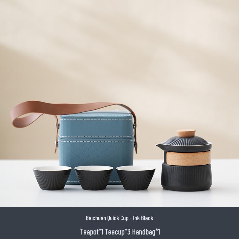 Portable Ceramic Travel Tea Set: One Pot, Three Cups, Custom Logo Option
