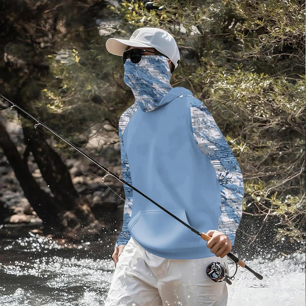 Lightweight Long Sleeve Hooded Sun Protection Shirt with Face Cover Integrated Design for Outdoor Activities UV Rash Guard Top