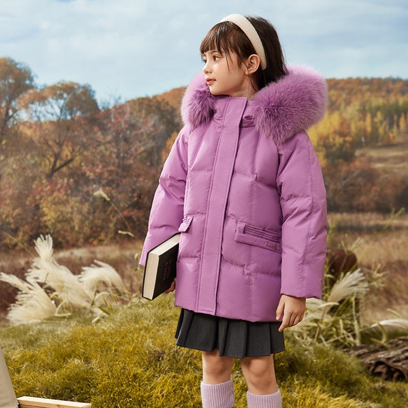 Girls` Mid-Length Stylish Winter Down Jacket