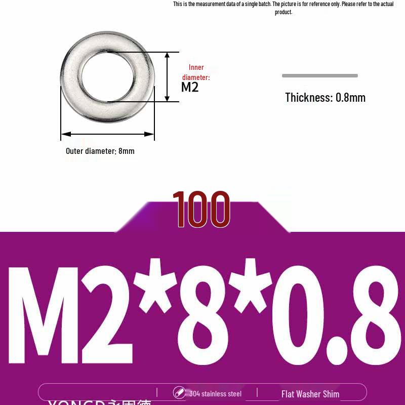 304 Stainless Steel Thickened Flat Washer / Ultra-thin Metal Gasket, Sizes M1.6-M10