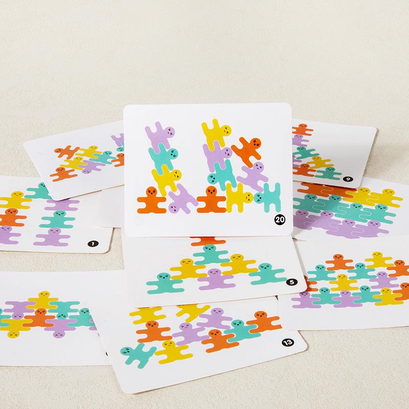 3D Balance Beam Stacking Game: Early Education Puzzle with Double-Sided Pattern Cards and Building Blocks for Kids