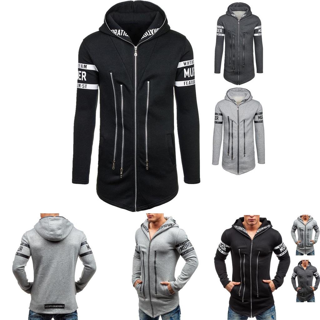 Premium Cotton Blend Men Slim Hoodie With Zipper Pocket And Classic Print Design