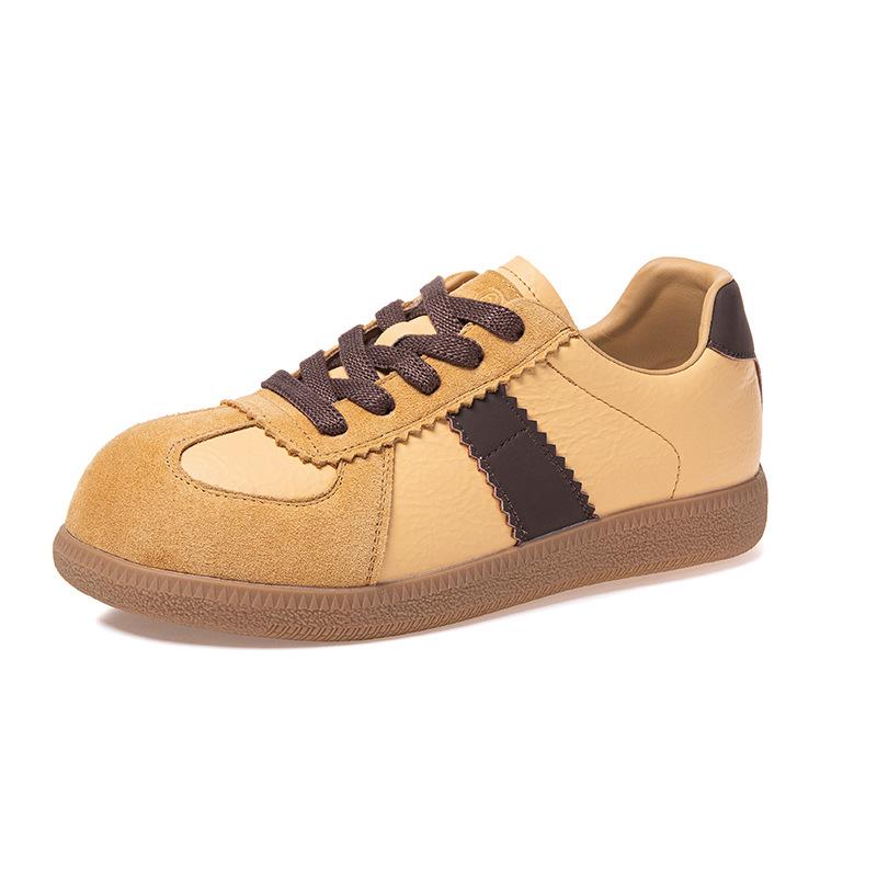 

Leather retro women s spring new soft-soled lace-up casual sports board shoes trendy versatile little white shoes 35 жёлтый