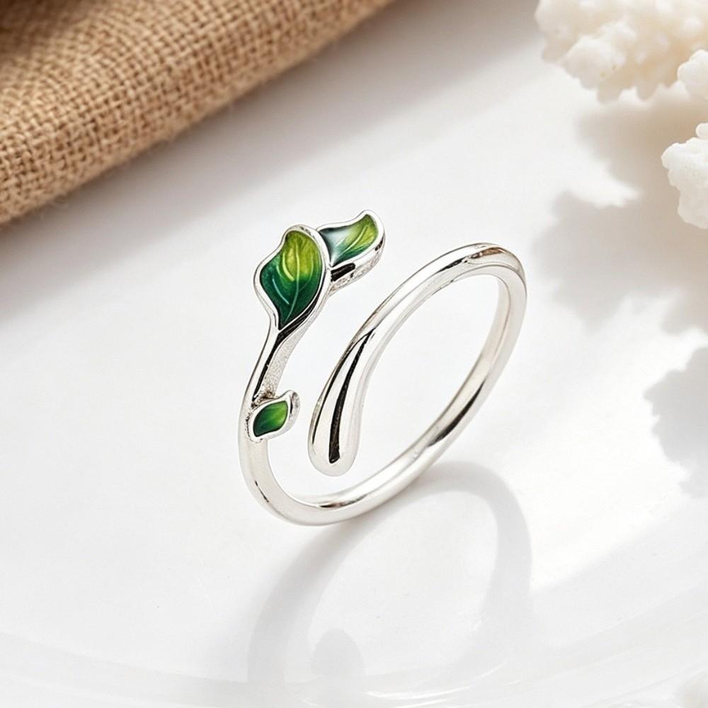Oil Drop Enamel Leaf Ring Irregular Women's Ring Personality Jewelry Leaf Opening Ring  Party