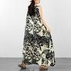 DIMANAF 2026 Women Plus Size Summer Beach Lady Long Dress Vest Sleeveless Vintage Loose Oversize Maxi Print Sundress Clothing