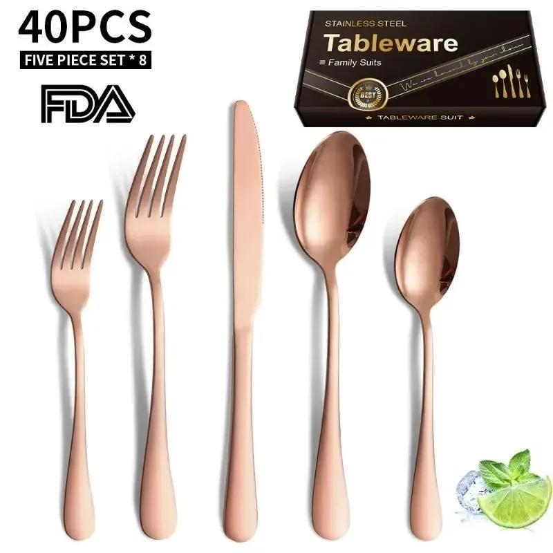 304 Stainless Steel Dinnerware Dinner Knife Fork Spoon Cake Fork Ice Tableware Spoon Mirror Tableware Set Kitchen NEW