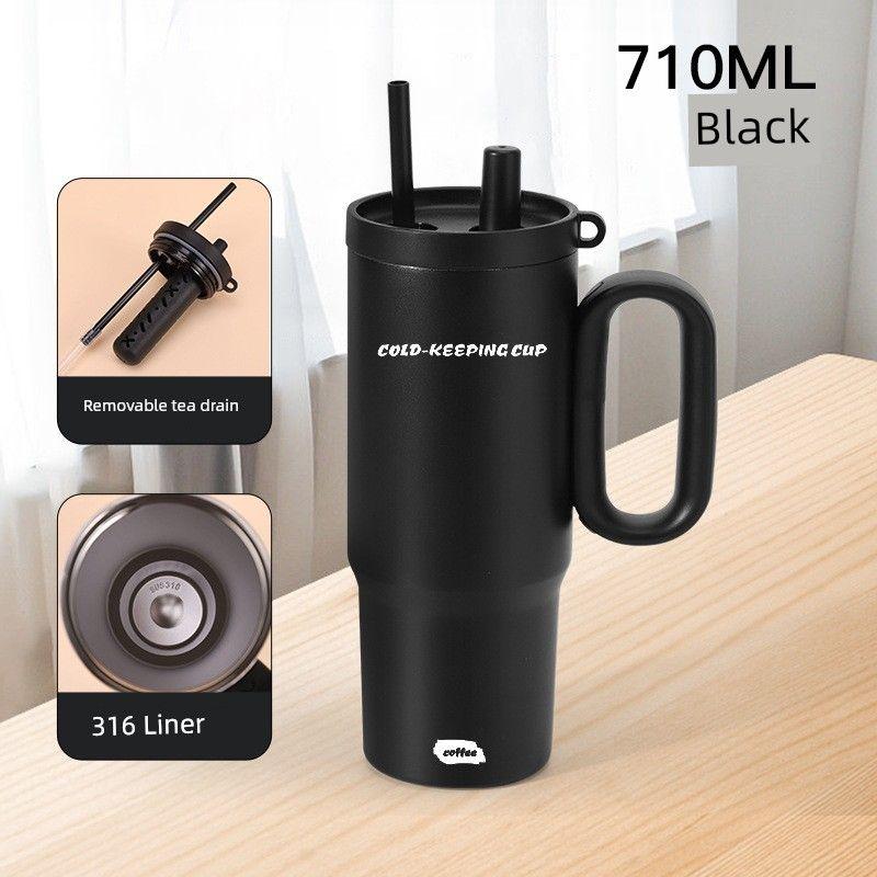 

Giant Ice Cup with High-Value Design, 316 Stainless Steel Large Capacity Insulated Cup with Handle, Car-Mounted Water Cup 710ml Dark Shining Stone 710ml