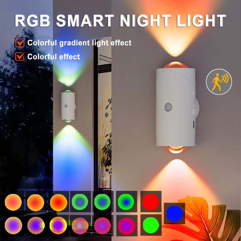 JOYBLISS Dobíjecí LED noční světlo se senzorem pohybu Nástěnné svítidlo RGB Gradientní ambientní světlo Stmívatelné vnitřní světlo Magnetická nášlapná lampa