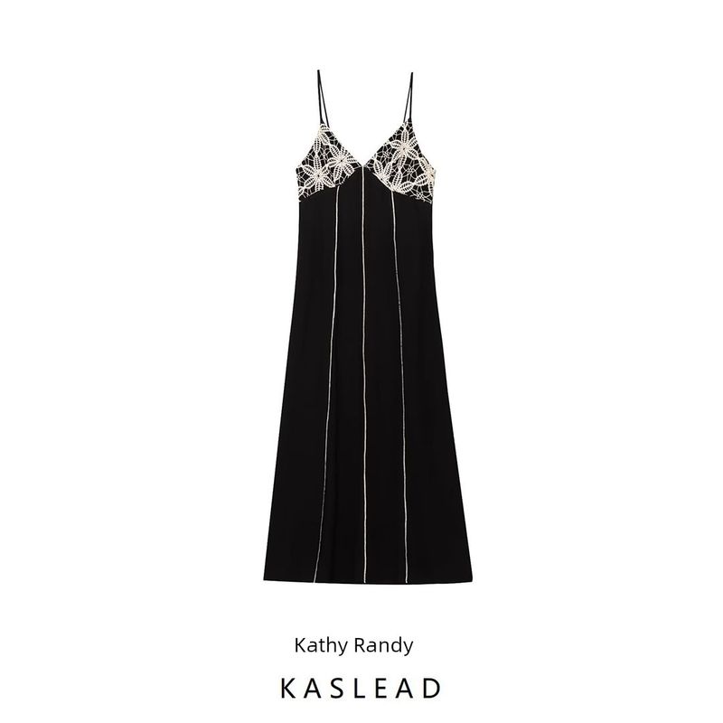 Kaslead New Arrival Women's Clothing Fashion Style Embroider V-neck Strap Midi Skirt Dress 3897112 093