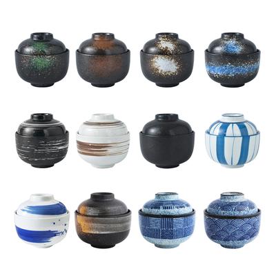 Japońska miska na zupę z pokrywką, miska na ryż, miska na przyprawy do sushi i pierogów, ceramiczna miska na jajka, miseczka na deser, tradycyjna miska na zupę miso, sztućce