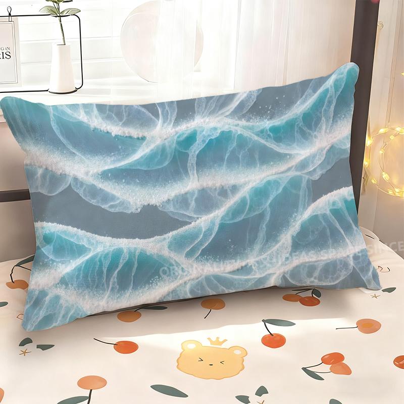 Blue Ocean Wave Pattern Pillowcase Suitable For Sofa Bedroom Car Pillow Cover Cushion Rectangular Back Cushion