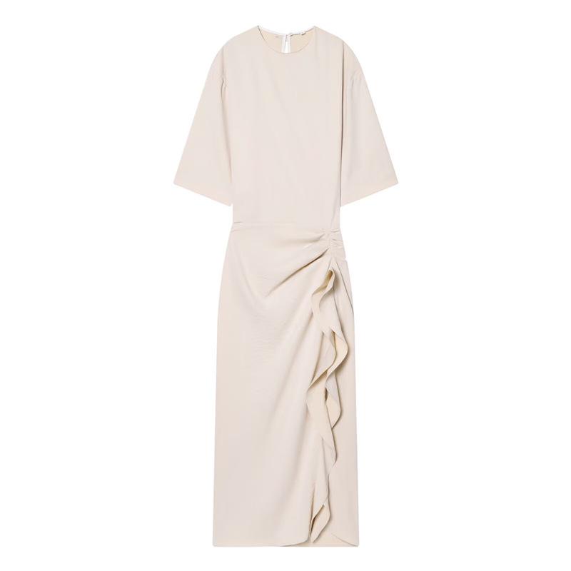 

2026 Spring European & American Style Women s Solid Color Pleated Midi Dress Medium