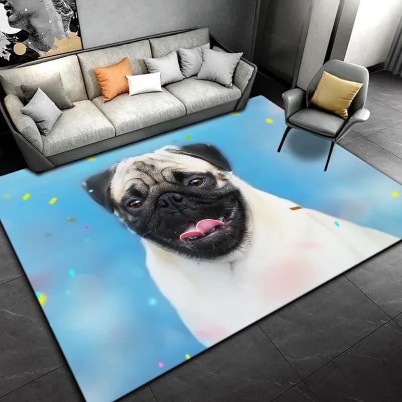 Lovely Pug Dog Cartoon Area Rug Cute Animal Carpet for Kids Bedroom Playroom Non-Slip Floor Mat Home Decor Gift