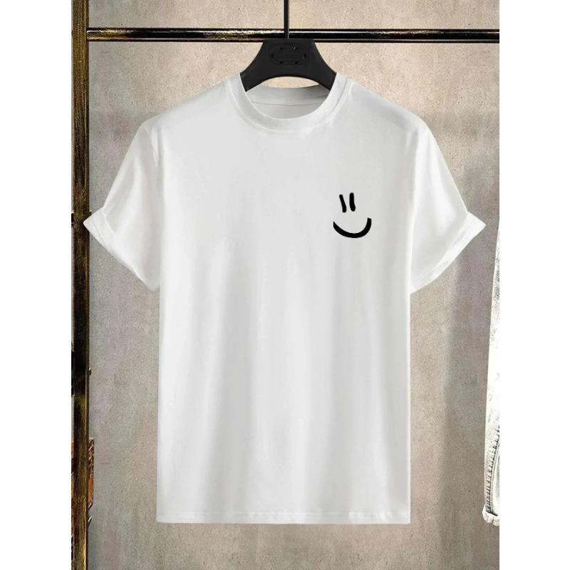 Smile Print T-Shirt for Men's Casual Crew Neck Short-Sleeve Fashion Summer T-Shirts Tops, Regular and Oversize Man Tees Tops