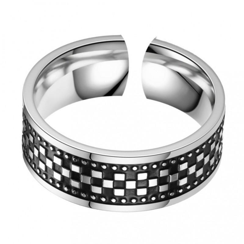 Adjustable Open Ring Men Women Vintage Punk Geometric Copper Band With Grid Retro Stylish Unisex Jewelry