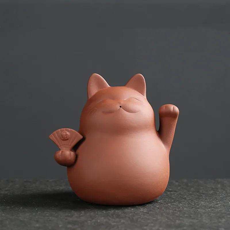 1 Pc Chinese Purple Clay Tea Pet Handmade Lucky Cat Animal Statue Ornaments Sculpture Tea Figurine Decoration Household Tea Set