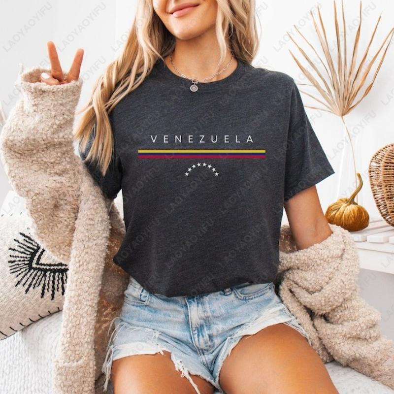 Venezuela Unisex Cotton Shirt Minimalist Flag Souvenir Peace  Sovereignty Creative Trend Casual Oneck Printed Tops Ropa Mujer