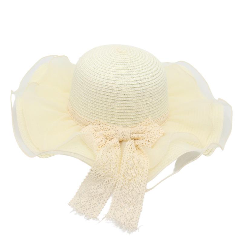 Bow Straw Hat Mesh Visor Sanya Beach Hat Women'S Thin Breathable Ins Wind Cool Hat