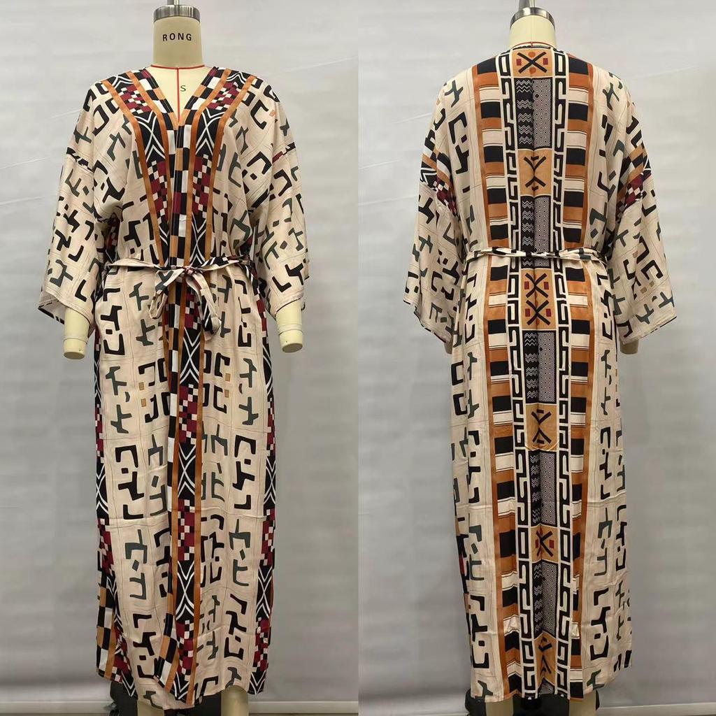 Viskose-Print Urlaubskimono-Cardigan: Long Beach Cover-Up mit Sonnenschutz
