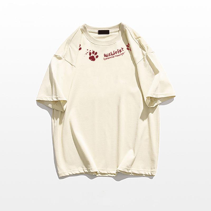 American retro cotton short-sleeved t-shirt women's summer loose large size fat mm catties design sense niche half-sleeved top