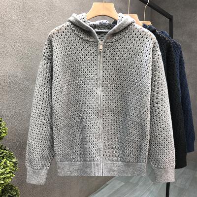 Hollow Out Hooded Cardigan, Knitted Sweater, Men's, Spring and Autumn Couple Jacket, Perforated Design, Outerwear, Autumn and Winter Jacket